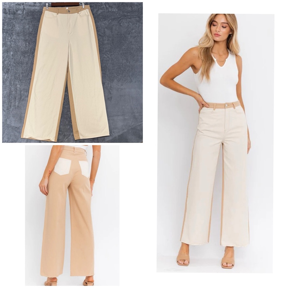 LE LIS Collection Think twice High Waisted Wide Leg 100% Cotton Pants/Jeans Sz L
